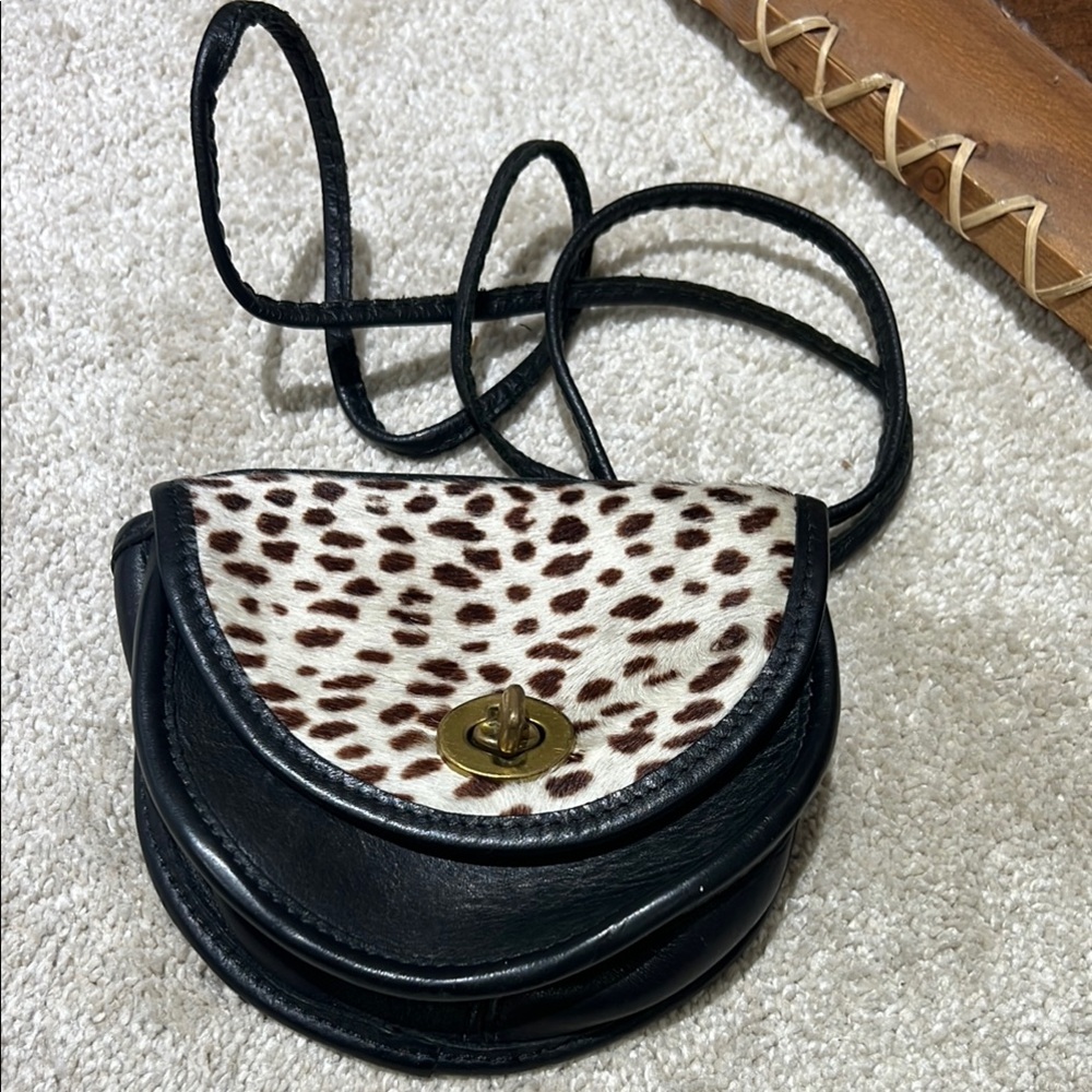Leopard Print Black Leather Crossbody Bag